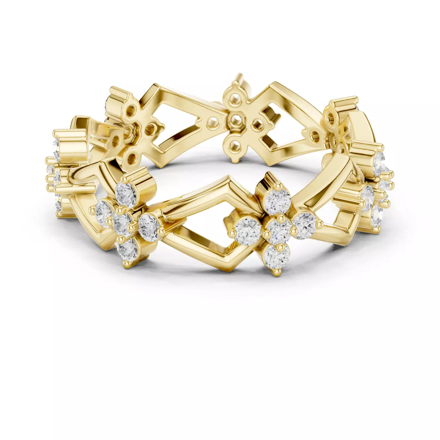 Round Diamond Cluster Kite Shape Wedding Band 3DM STL Video 3D print model_7