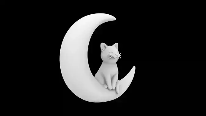 Crescent Moon with Cat 3D Print Model