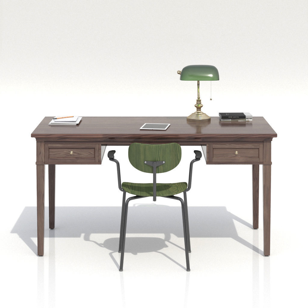 Work Desk Set Classic Brown 3D model_1