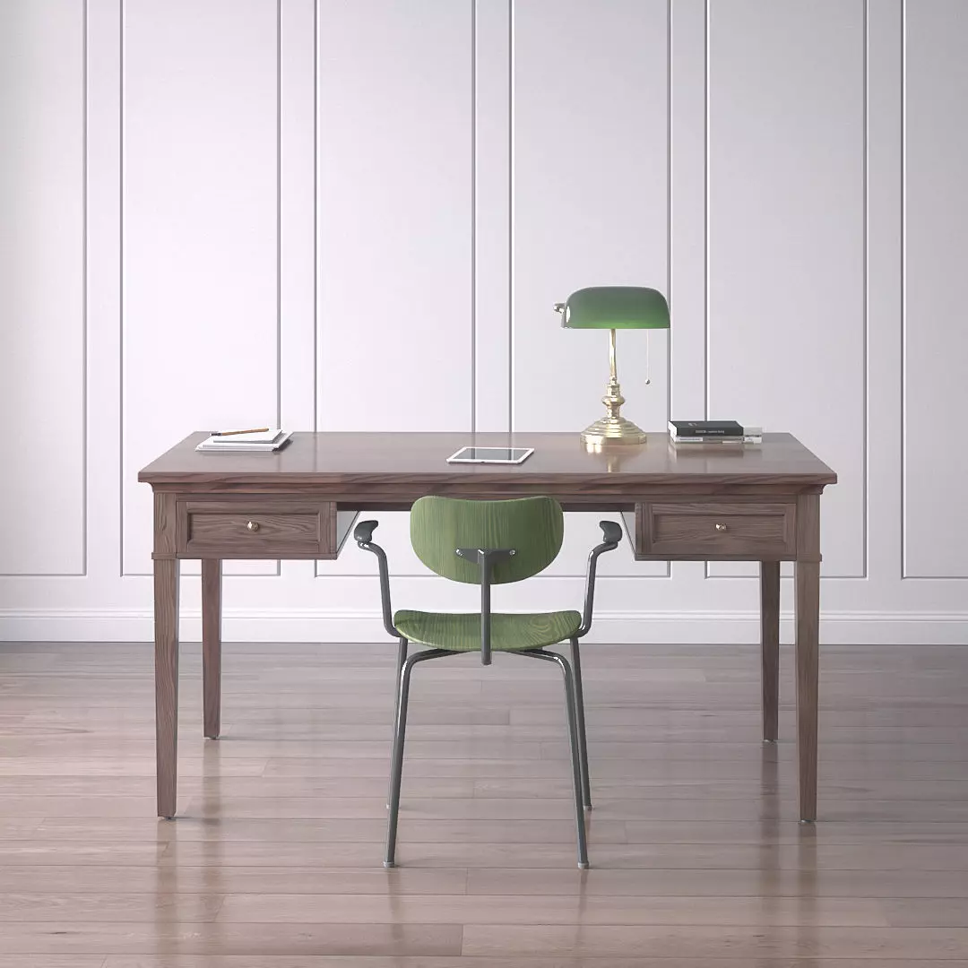 Work Desk Set Classic Brown 3D model_0