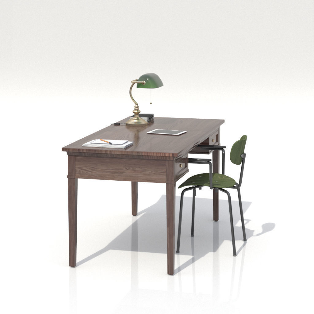 Work Desk Set Classic Brown 3D model_2