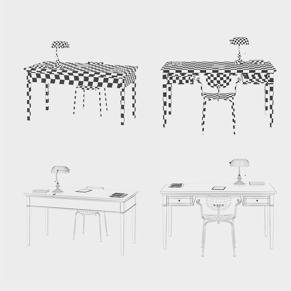 Work Desk Set Classic Brown 3D model_4