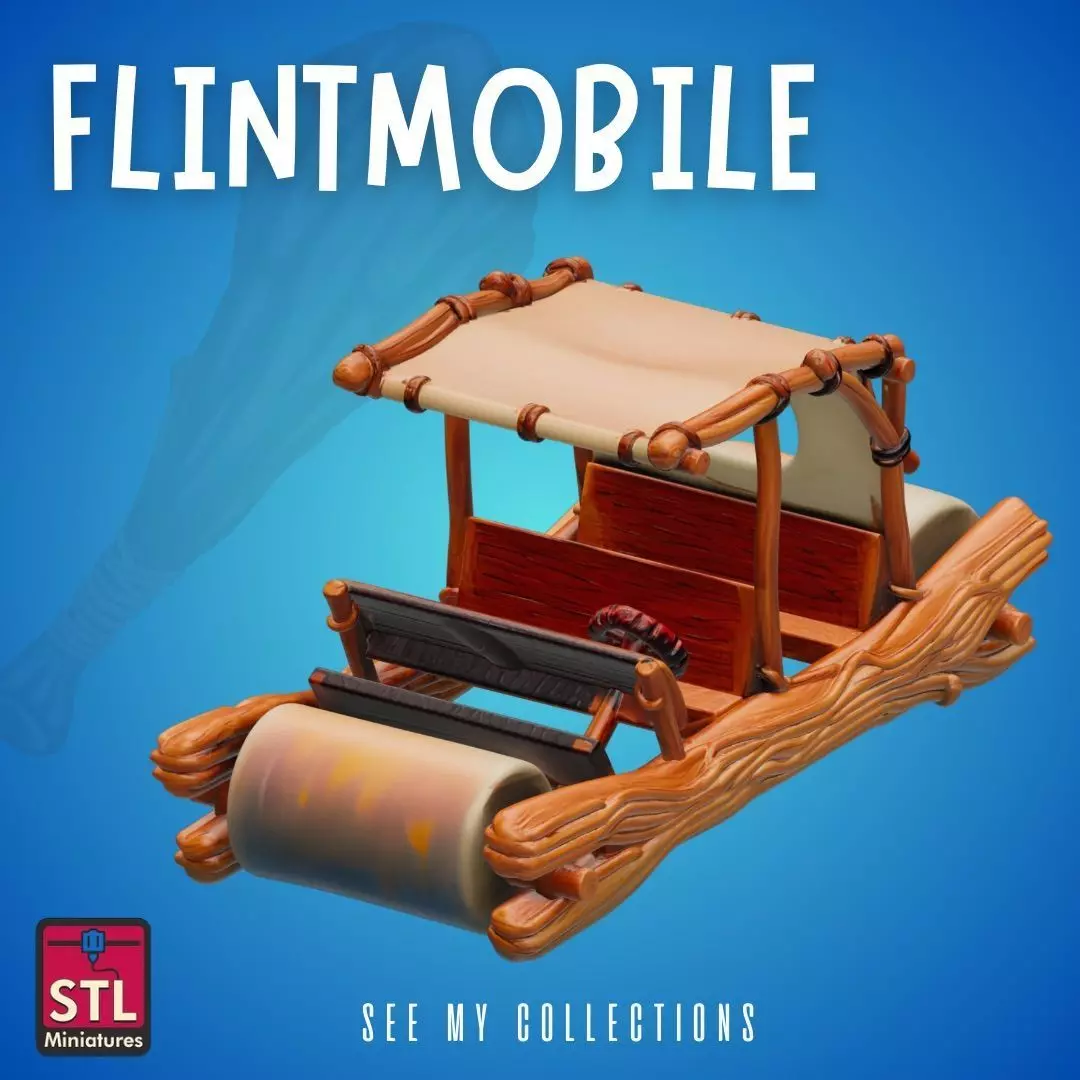 Flintstone-Style Car STL Cartoon Stone Age Vehicle 3D print model
