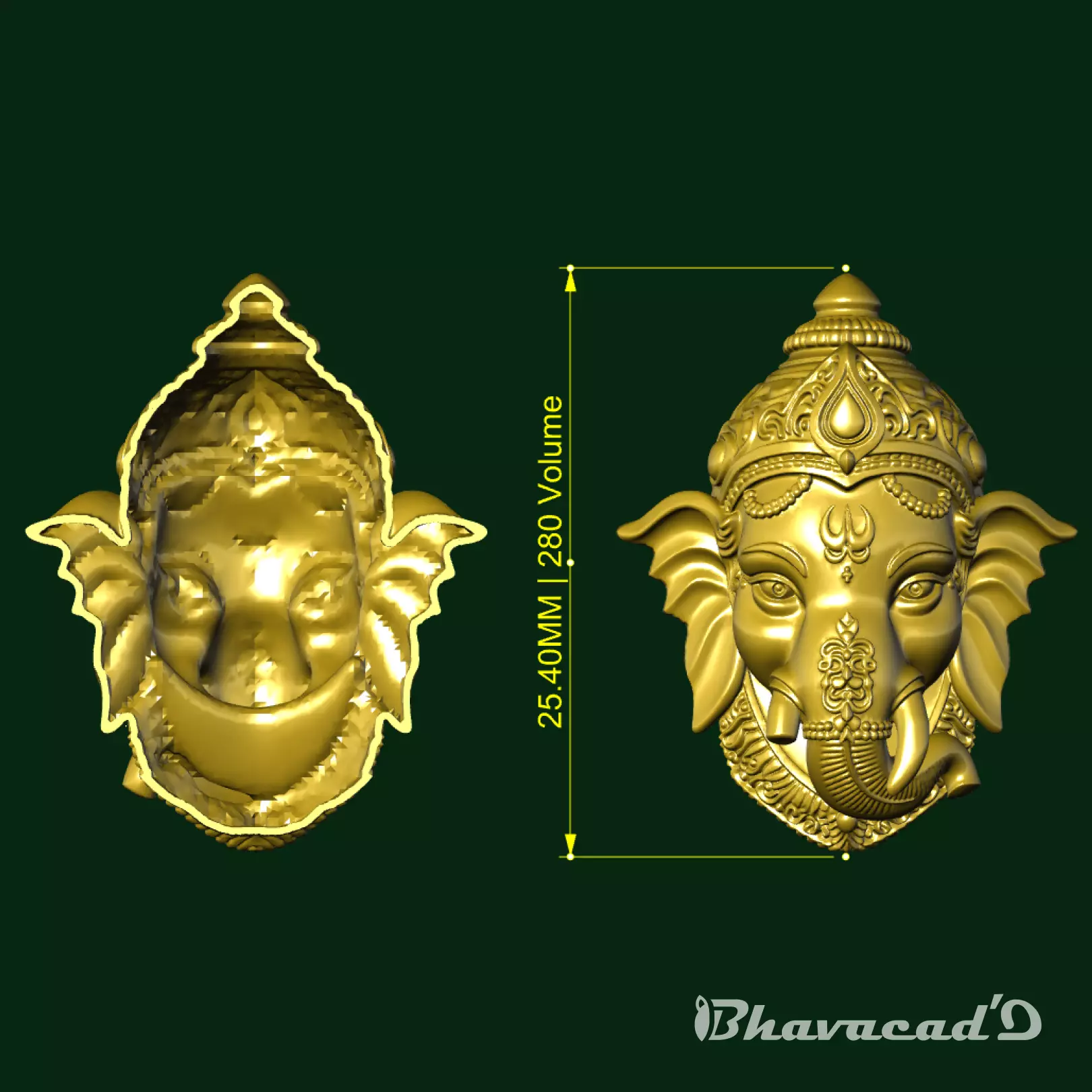 Ganesha Head Pendant 3D print model_2