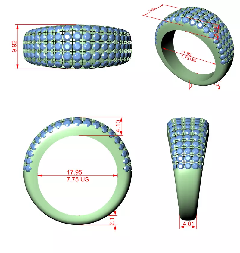 10mm Wide Round Cut Pave Diamond Wedding Ring 3DM STL Video 3D print model_12