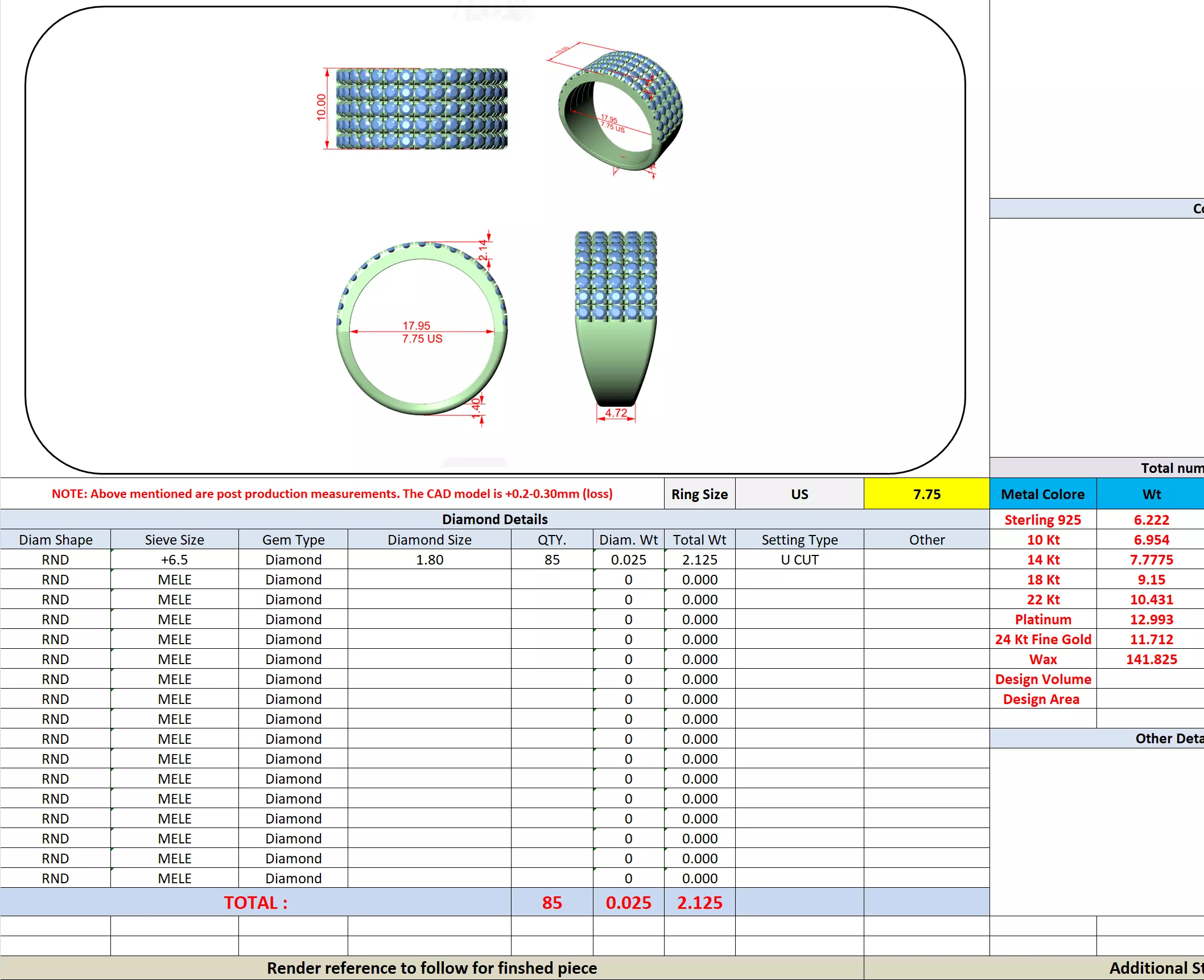10mm Wide Five Diamond Row Engagement Wedding Ring 3DM STL Video 3D print model_13
