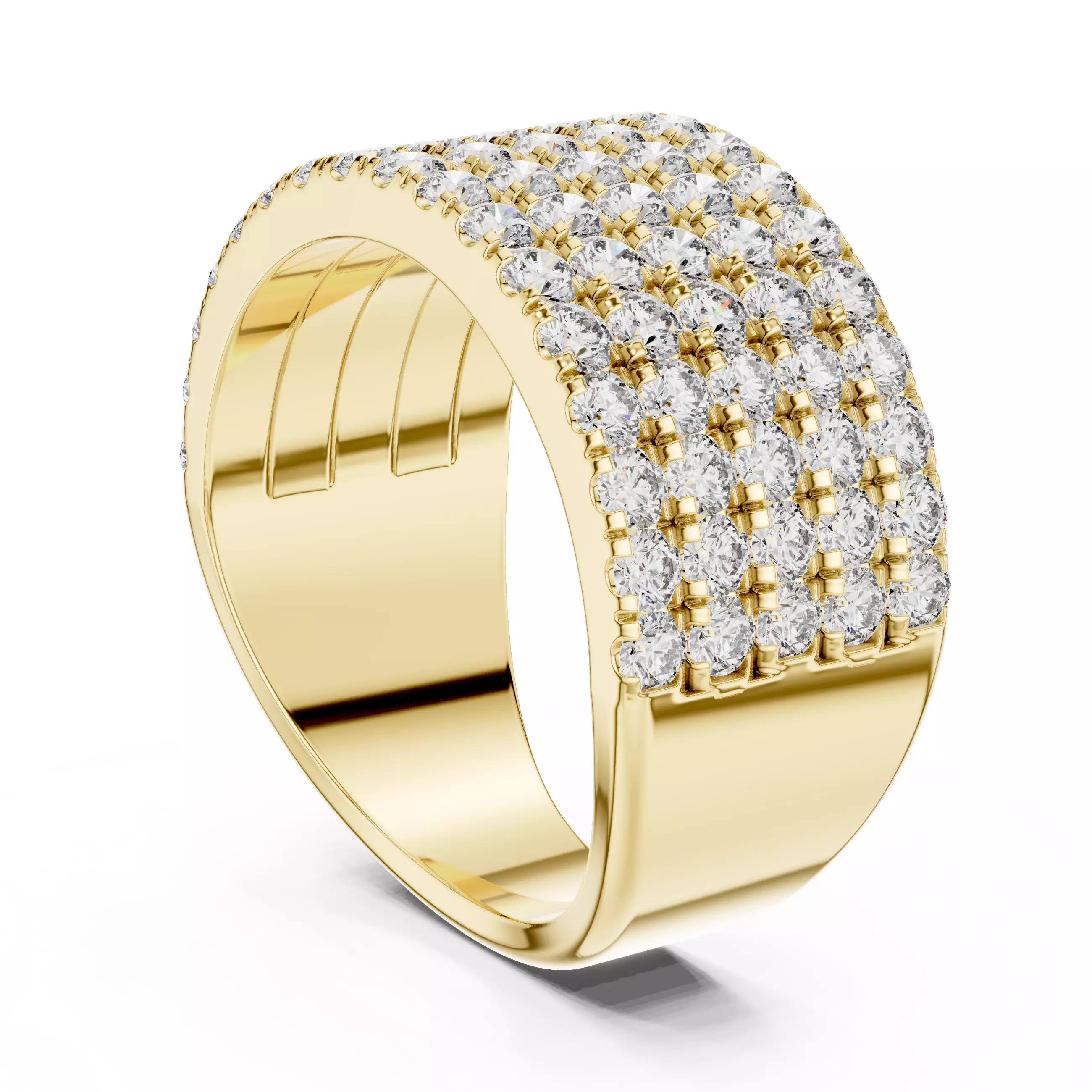 10mm Wide Five Diamond Row Engagement Wedding Ring 3DM STL Video 3D print model_6