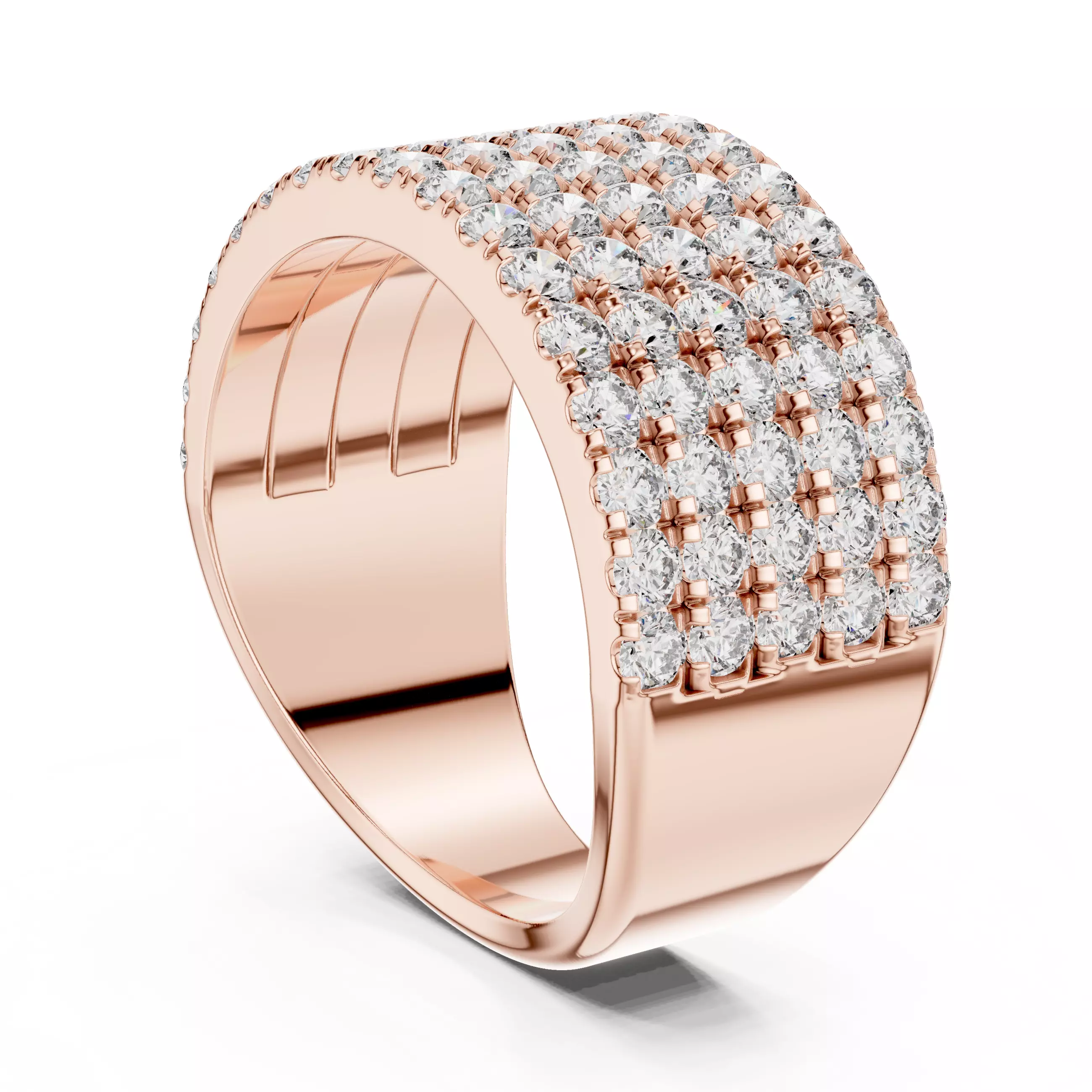 10mm Wide Five Diamond Row Engagement Wedding Ring 3DM STL Video 3D print model_3