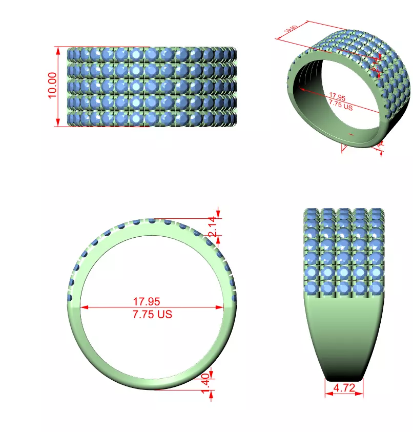 10mm Wide Five Diamond Row Engagement Wedding Ring 3DM STL Video 3D print model_12