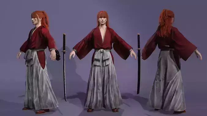 Samurai Himura Kenshin Realistic 3D Character Model Rigged UE5 3D model