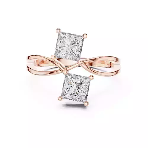 Toi-Et-Moi Princess Cut Bypass Engagement Ring 3DM STL Video