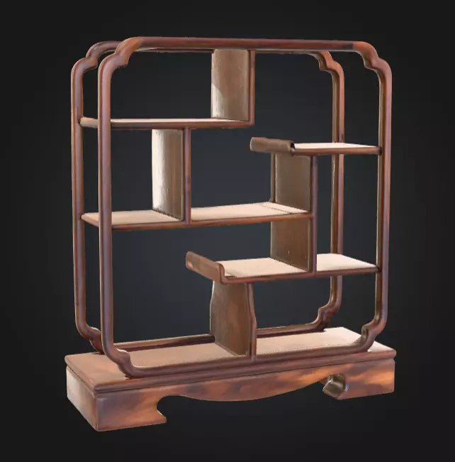Wooden Display Shelf Low-poly 3D model_1