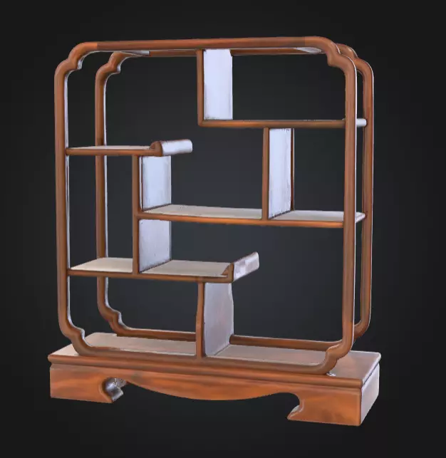 Wooden Display Shelf Low-poly 3D model_5