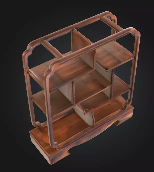 Wooden Display Shelf Low-poly 3D model_10