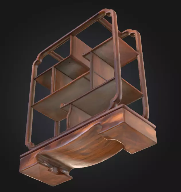 Wooden Display Shelf Low-poly 3D model_13