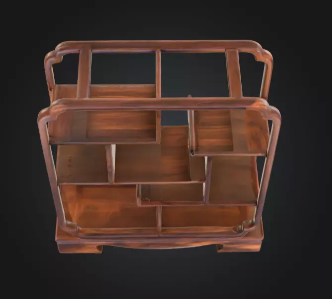 Wooden Display Shelf Low-poly 3D model_11