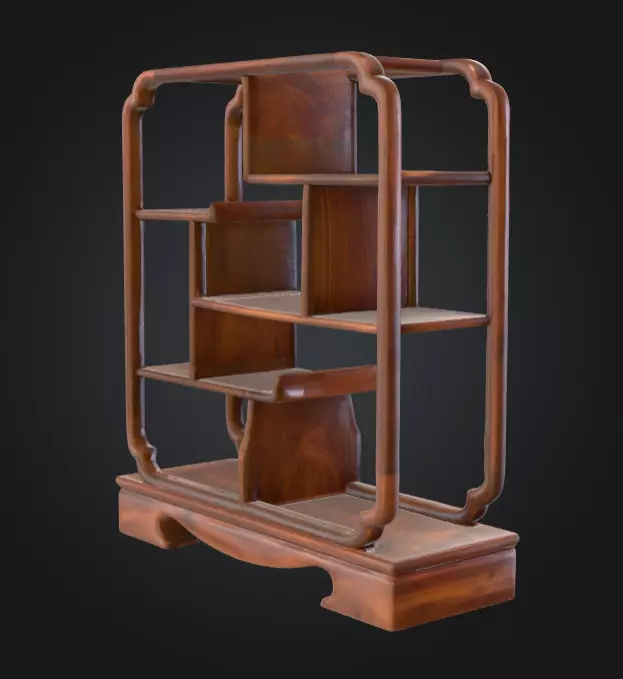 Wooden Display Shelf Low-poly 3D model_4