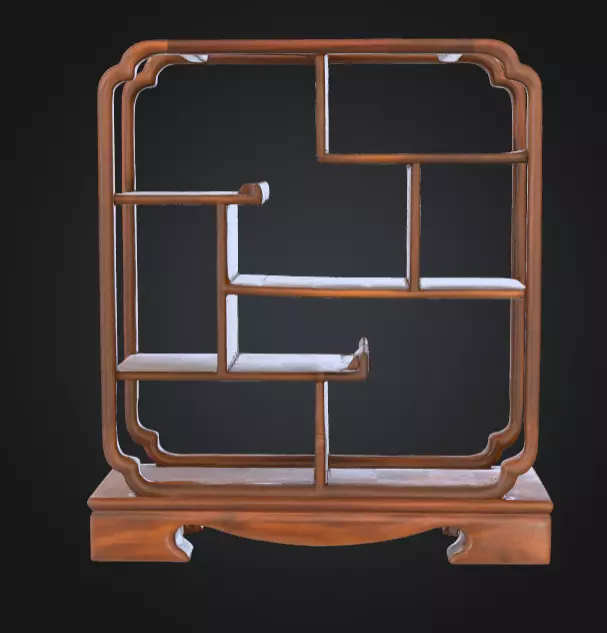 Wooden Display Shelf Low-poly 3D model_6
