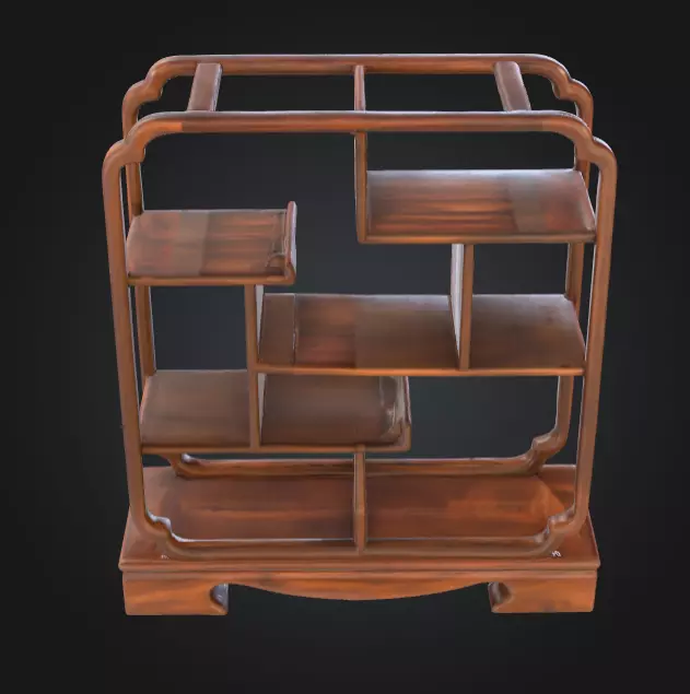 Wooden Display Shelf Low-poly 3D model_7