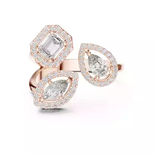 Pear Marquise Emerald Diamond Split Shank Ring 3DM STL Video