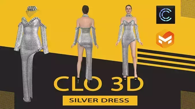 silver dress Marvelous Designer or Clo3D ZPRJ