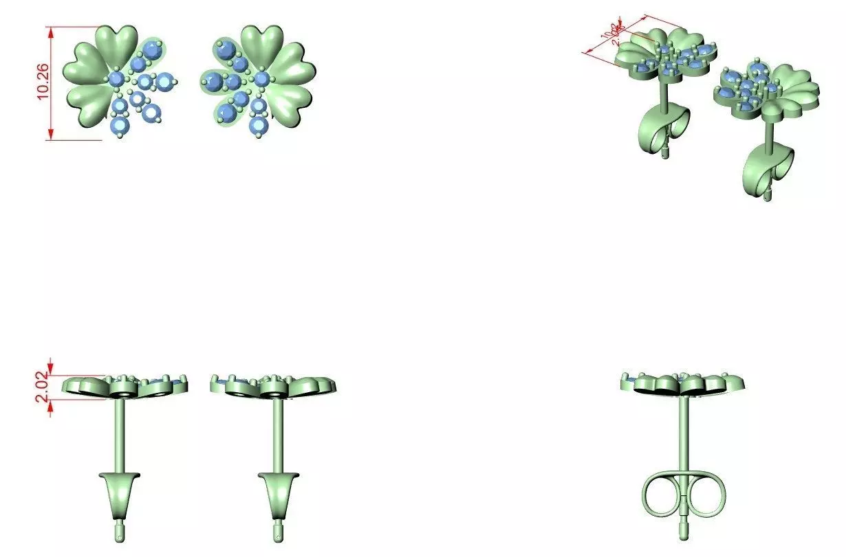 Diamond Studs Earrings 3dm stl renders details 360 animation 3D print model_2