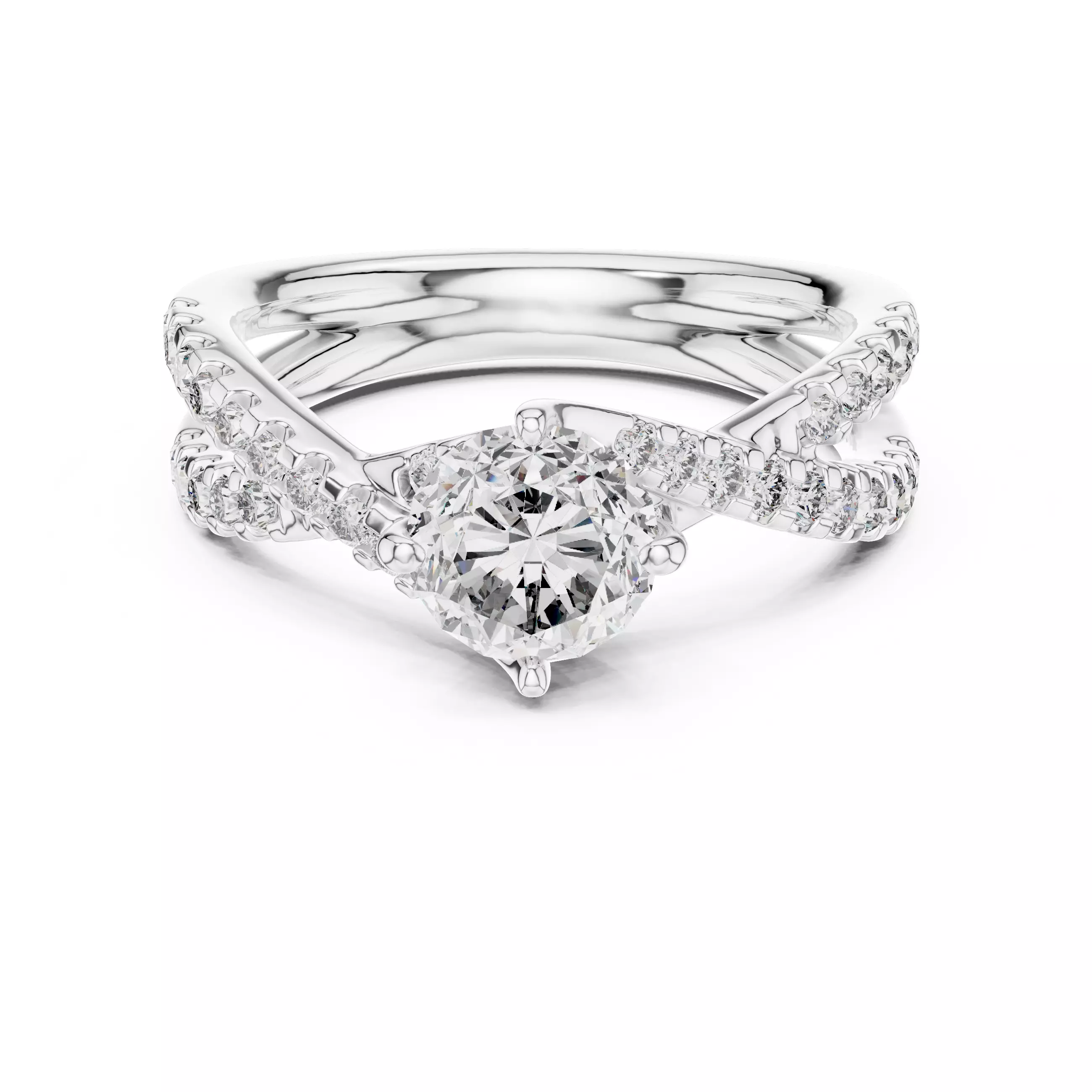 1CT Round Cut Cross-Over Engagement Wedding Ring 3DM STL Video 3D print model_2