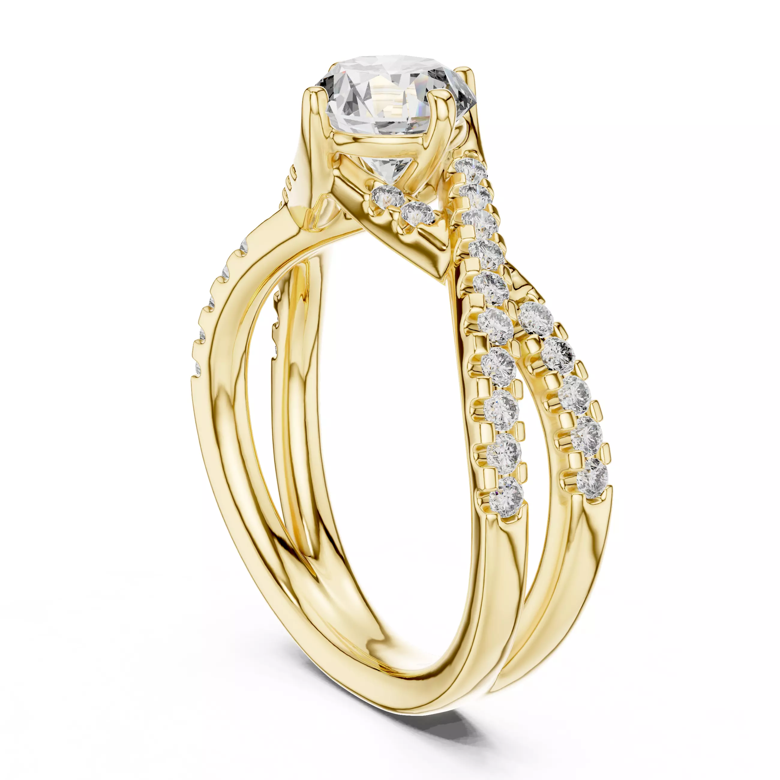 1CT Round Cut Cross-Over Engagement Wedding Ring 3DM STL Video 3D print model_6