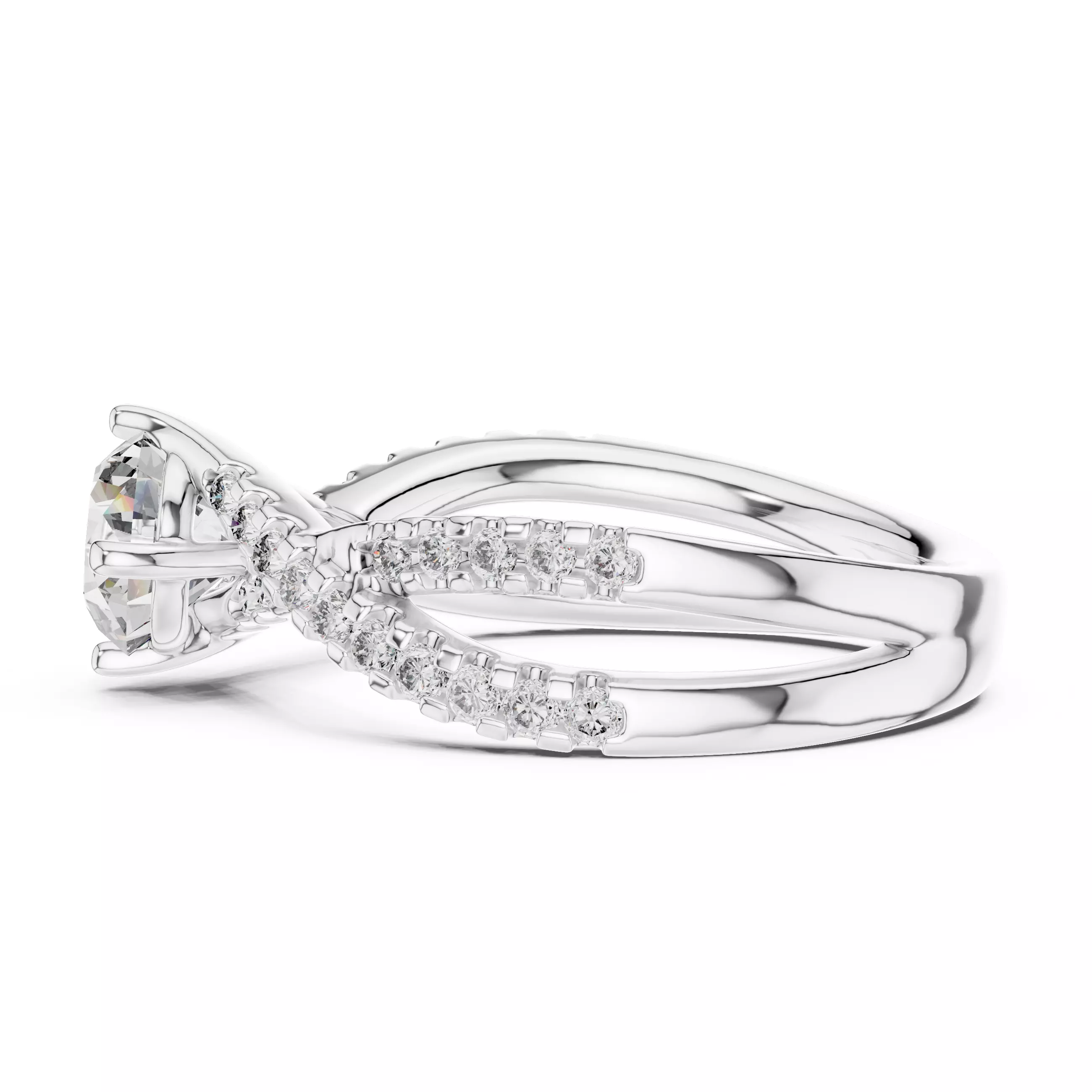 1CT Round Cut Cross-Over Engagement Wedding Ring 3DM STL Video 3D print model_11