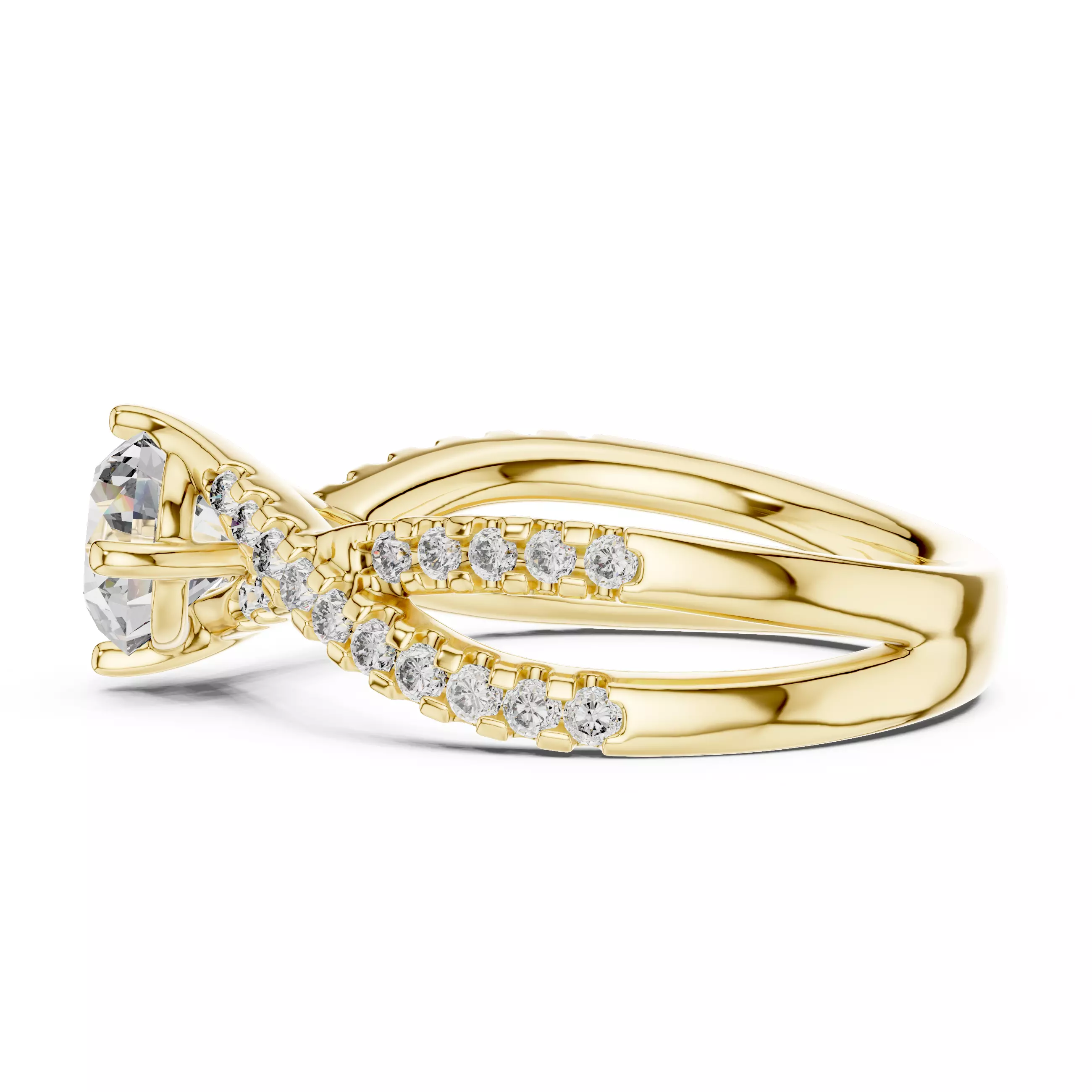 1CT Round Cut Cross-Over Engagement Wedding Ring 3DM STL Video 3D print model_8