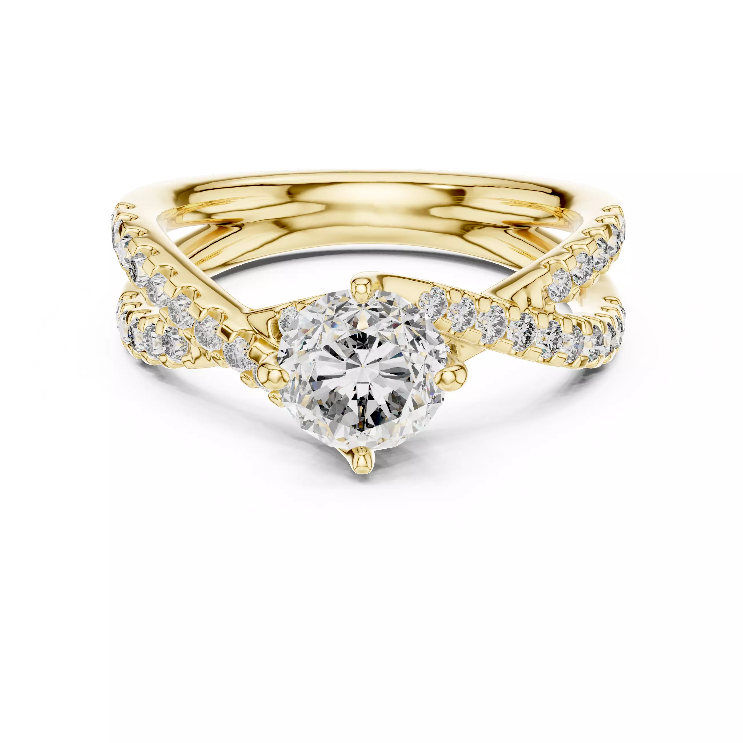 1CT Round Cut Cross-Over Engagement Wedding Ring 3DM STL Video 3D print model_1