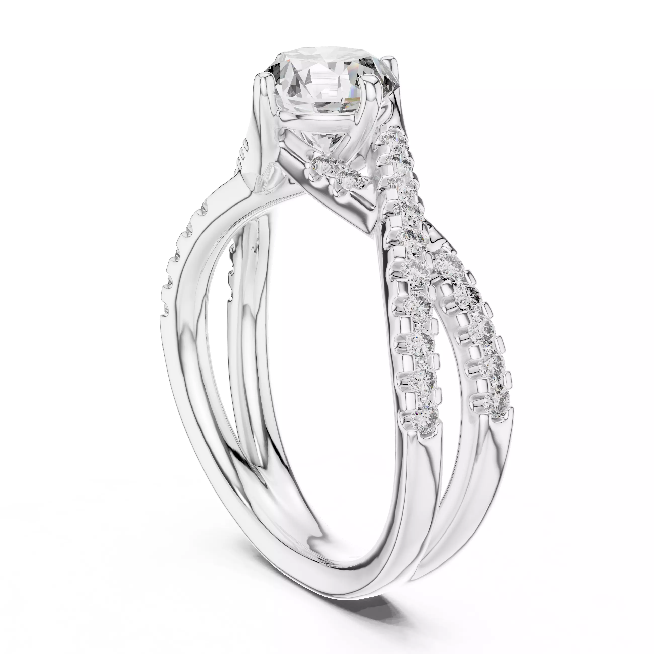 1CT Round Cut Cross-Over Engagement Wedding Ring 3DM STL Video 3D print model_9