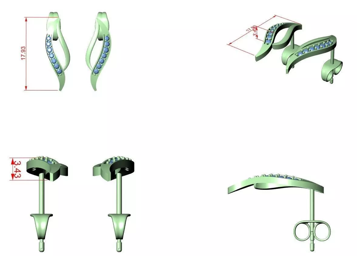 Diamond Studs Earrings 3dm stl renders details 360 animation 3D print model_2