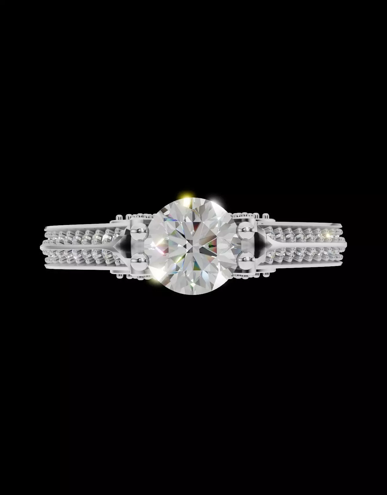 Engagement Ring with Solitaire Side Diamonds 3D print model_3