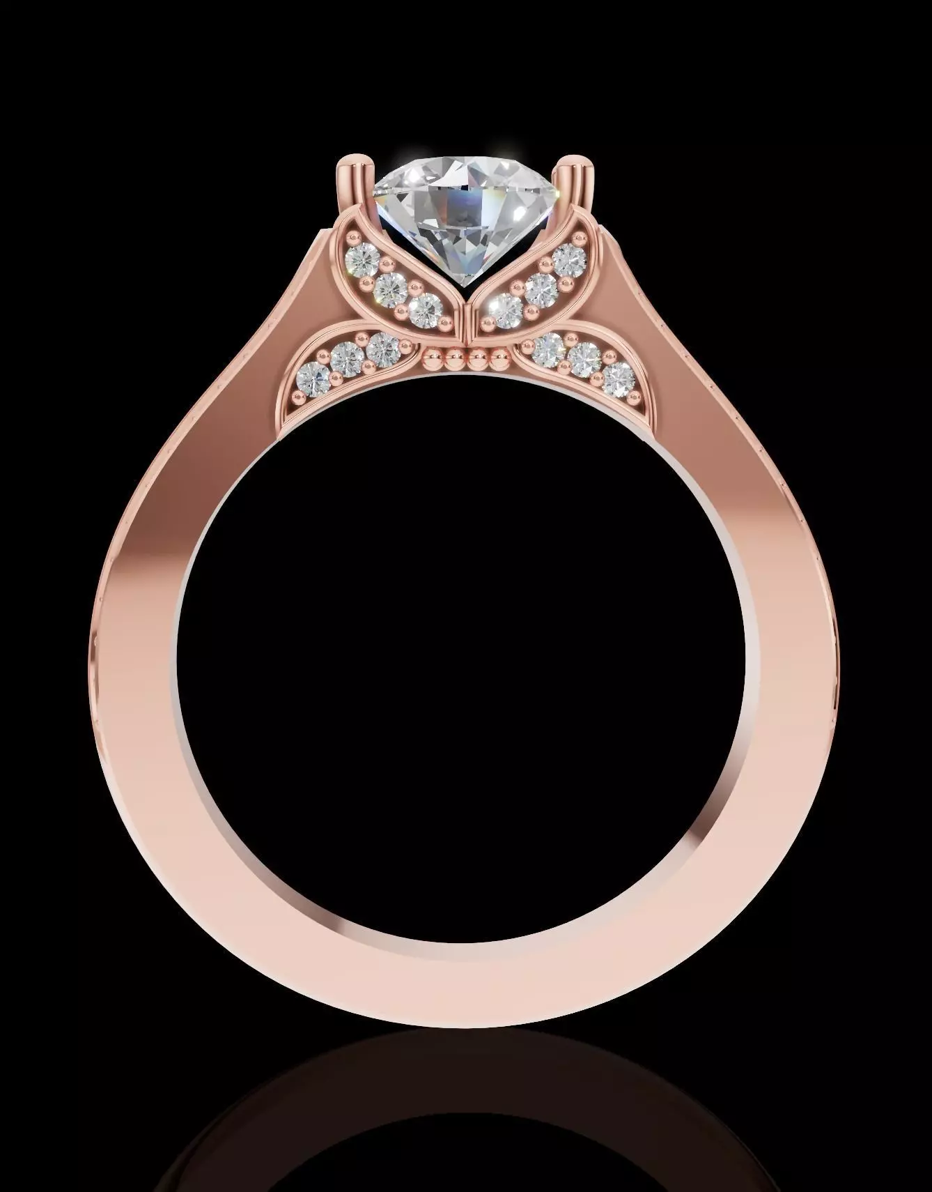 Engagement Ring with Solitaire Side Diamonds 3D print model_10