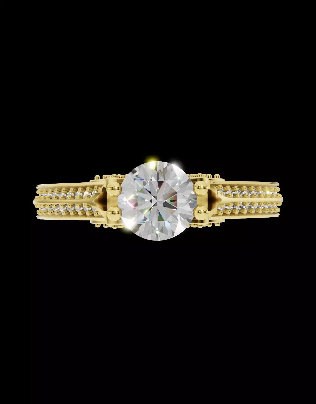 Engagement Ring with Solitaire Side Diamonds 3D print model_4