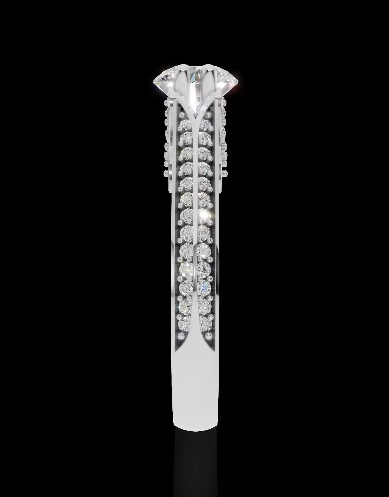 Engagement Ring with Solitaire Side Diamonds 3D print model_6