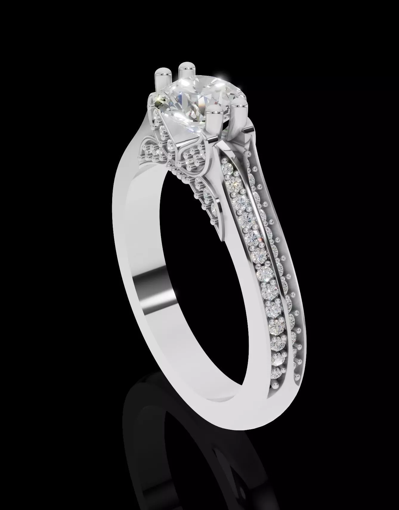 Engagement Ring with Solitaire Side Diamonds 3D print model_1