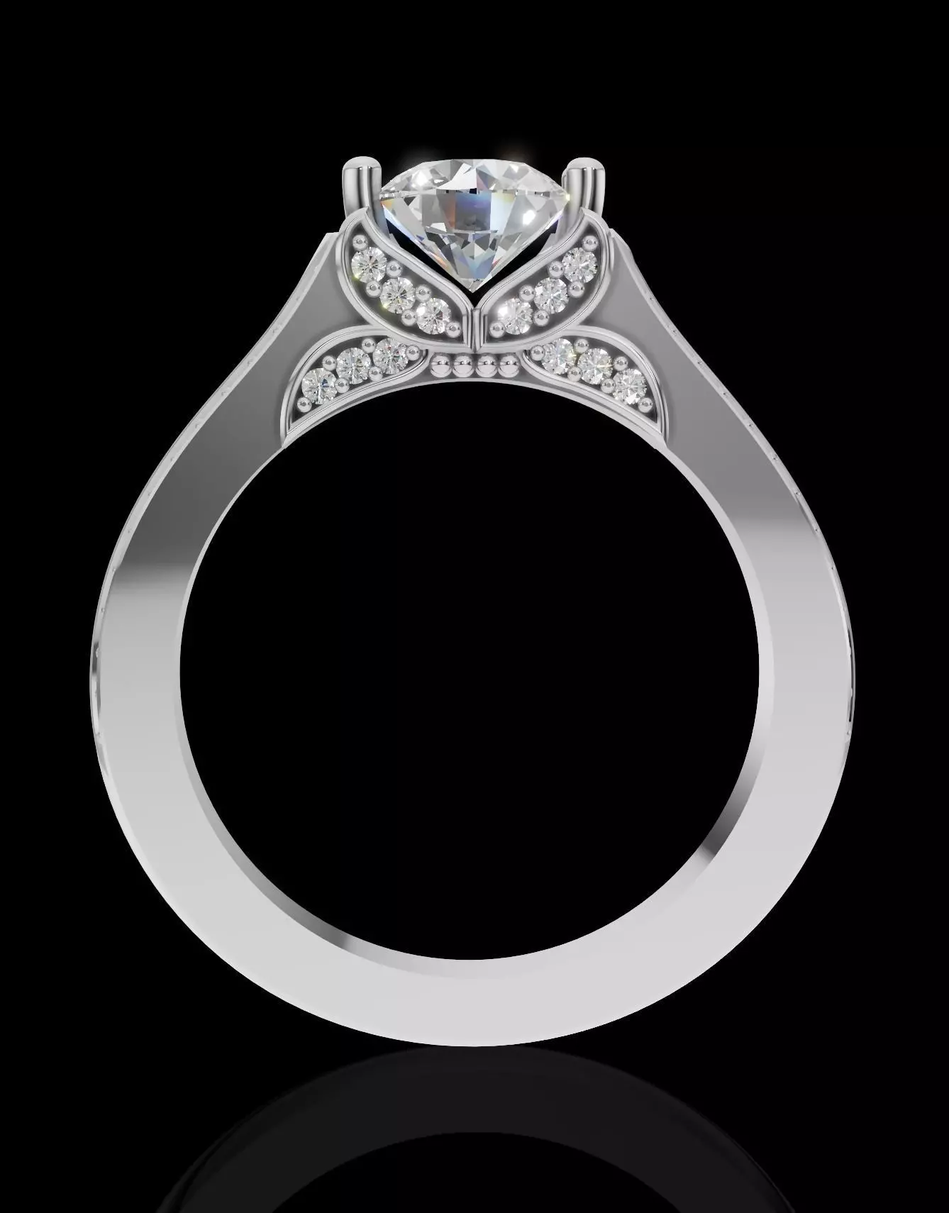 Engagement Ring with Solitaire Side Diamonds 3D print model_9