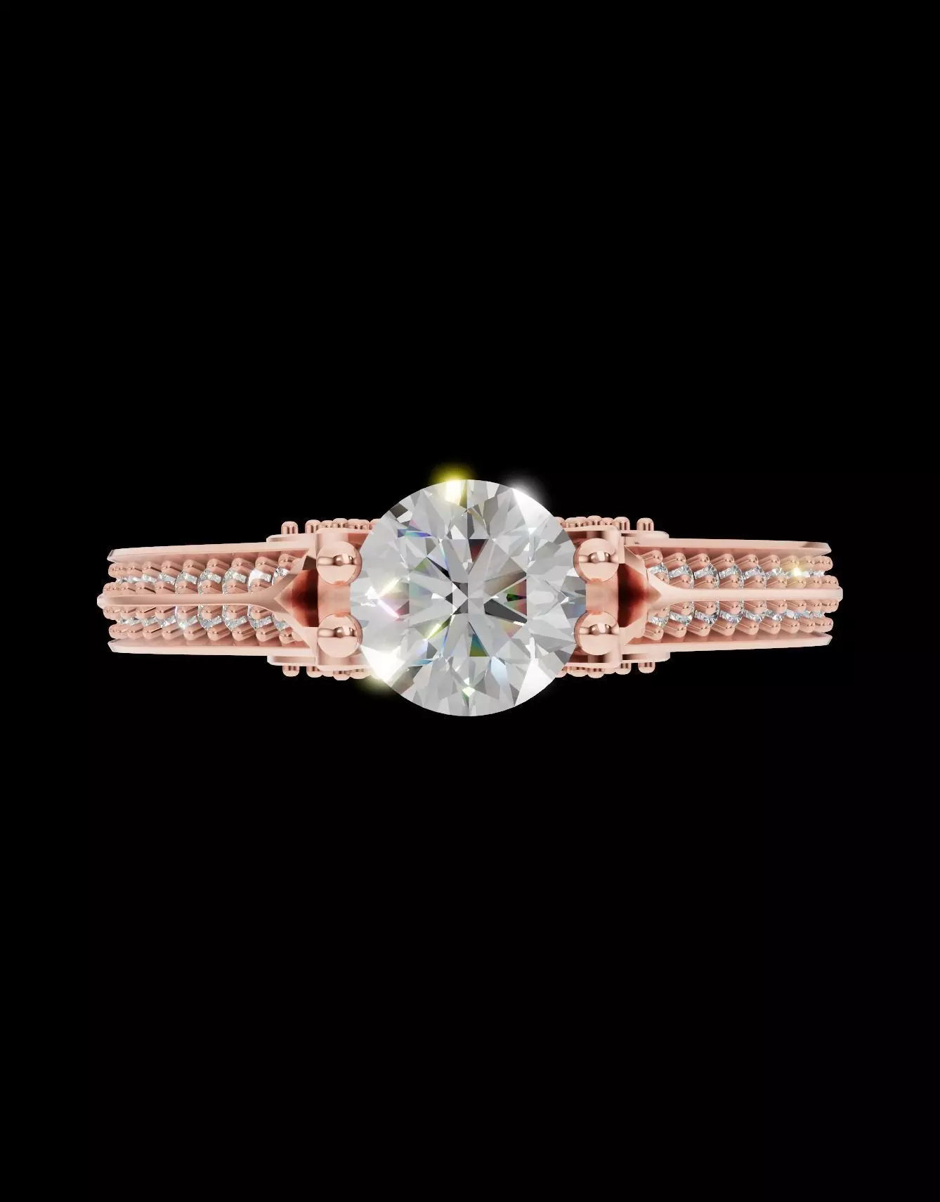 Engagement Ring with Solitaire Side Diamonds 3D print model_5