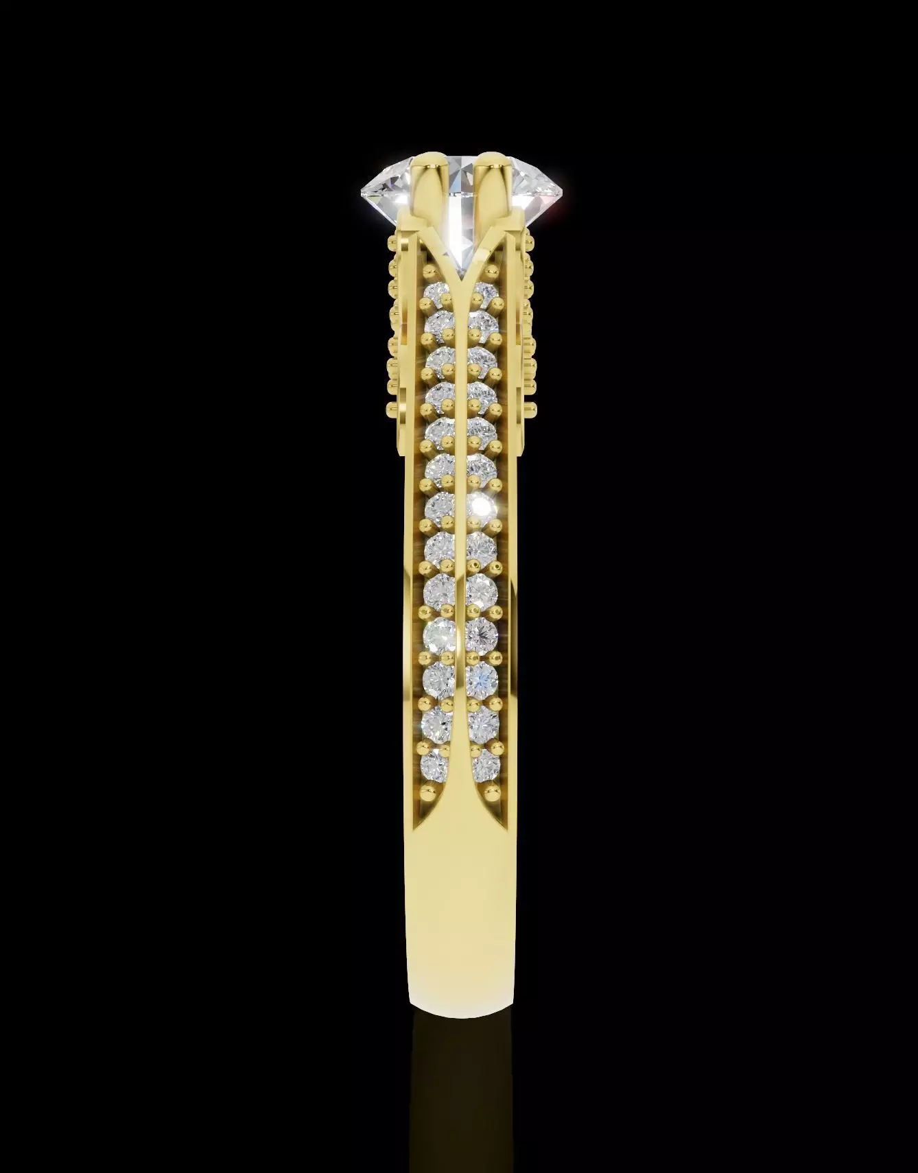 Engagement Ring with Solitaire Side Diamonds 3D print model_8