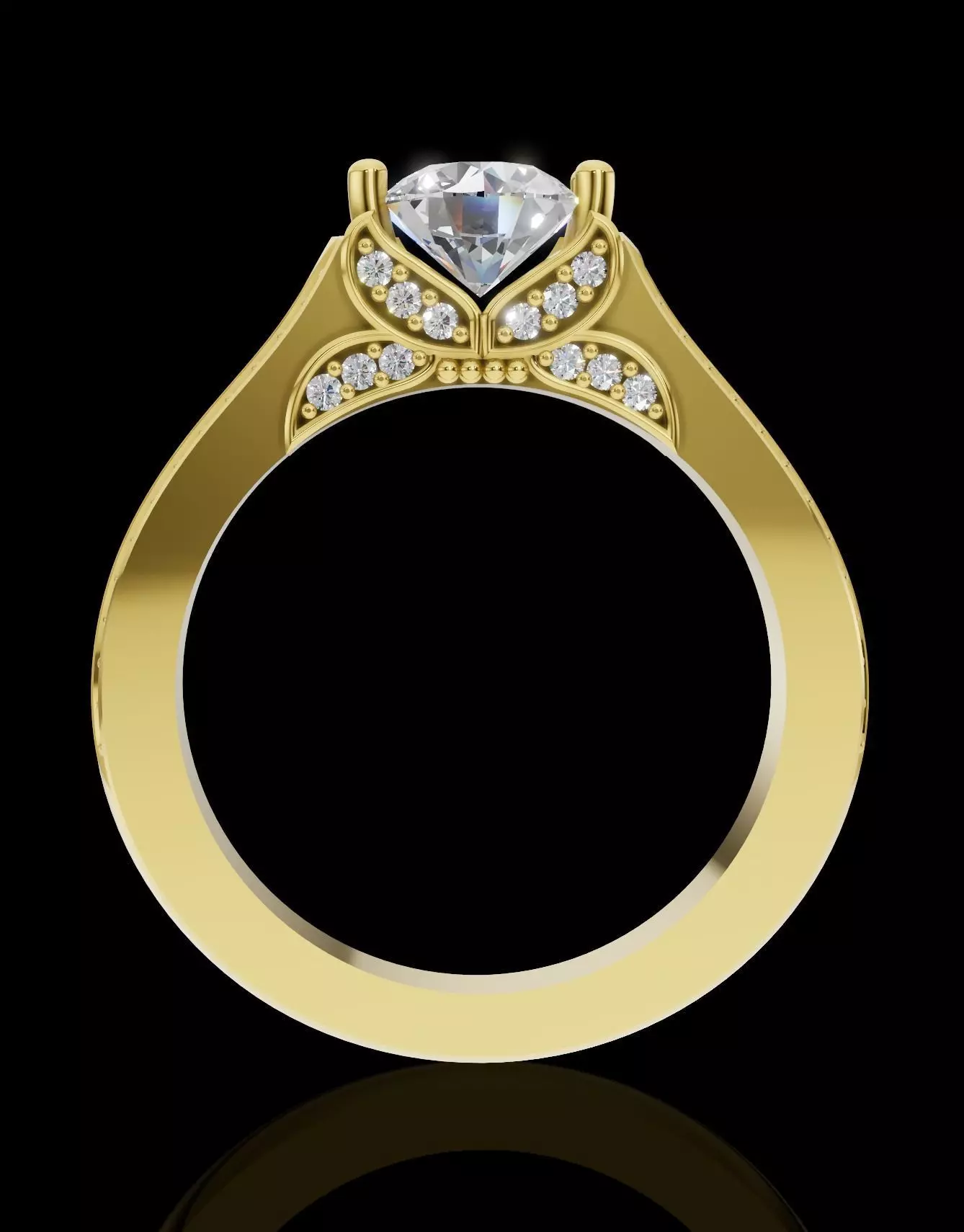 Engagement Ring with Solitaire Side Diamonds 3D print model_11