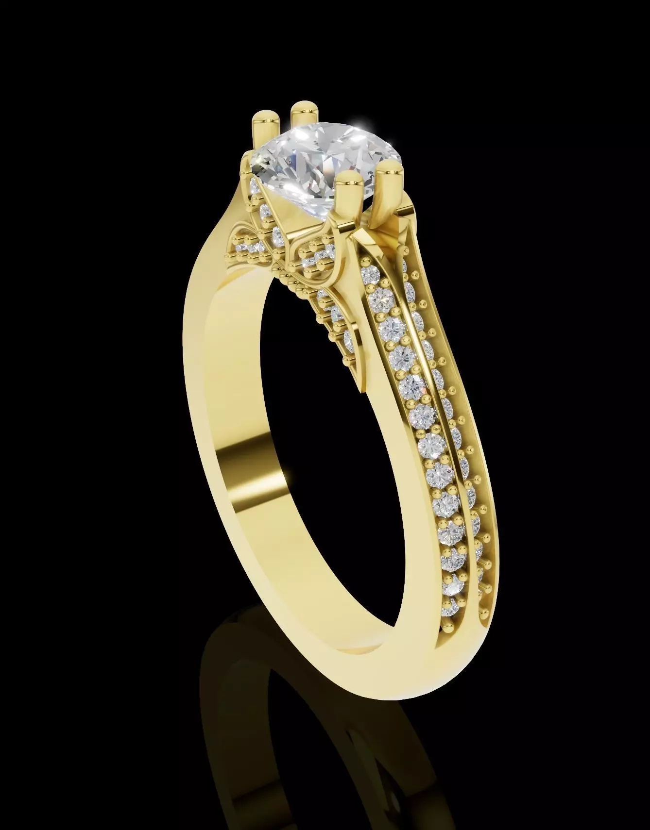 Engagement Ring with Solitaire Side Diamonds 3D print model_0