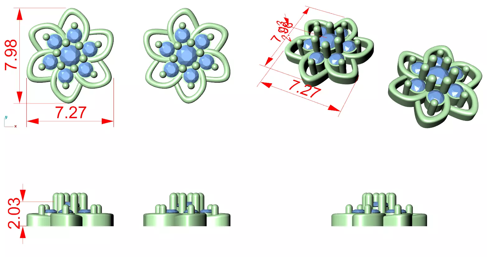 Diamond Studs Earrings 3dm stl renders details 360 animation 3D print model_2