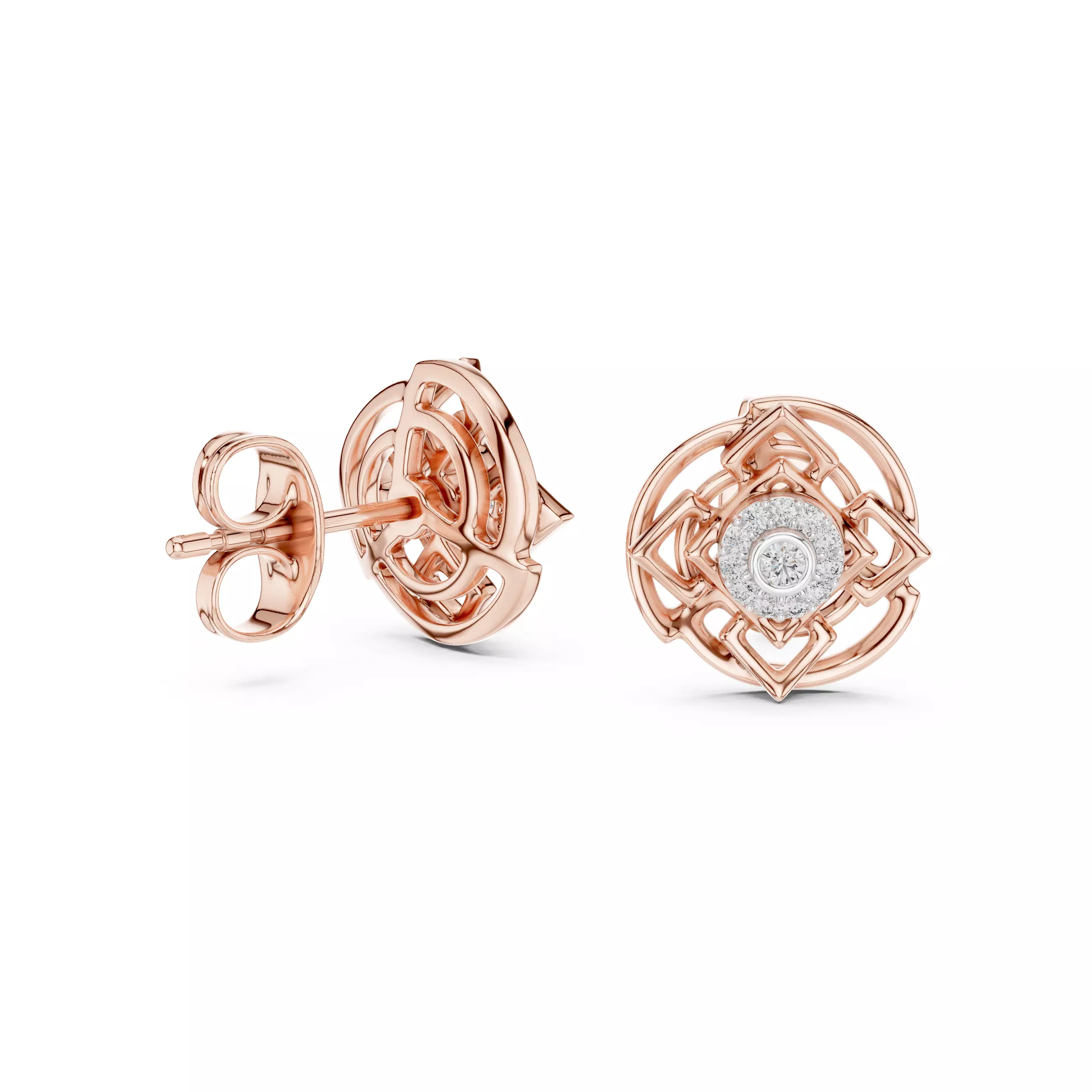 Diamond Studs Earrings 3dm stl renders details 360 animation  3D print model_3