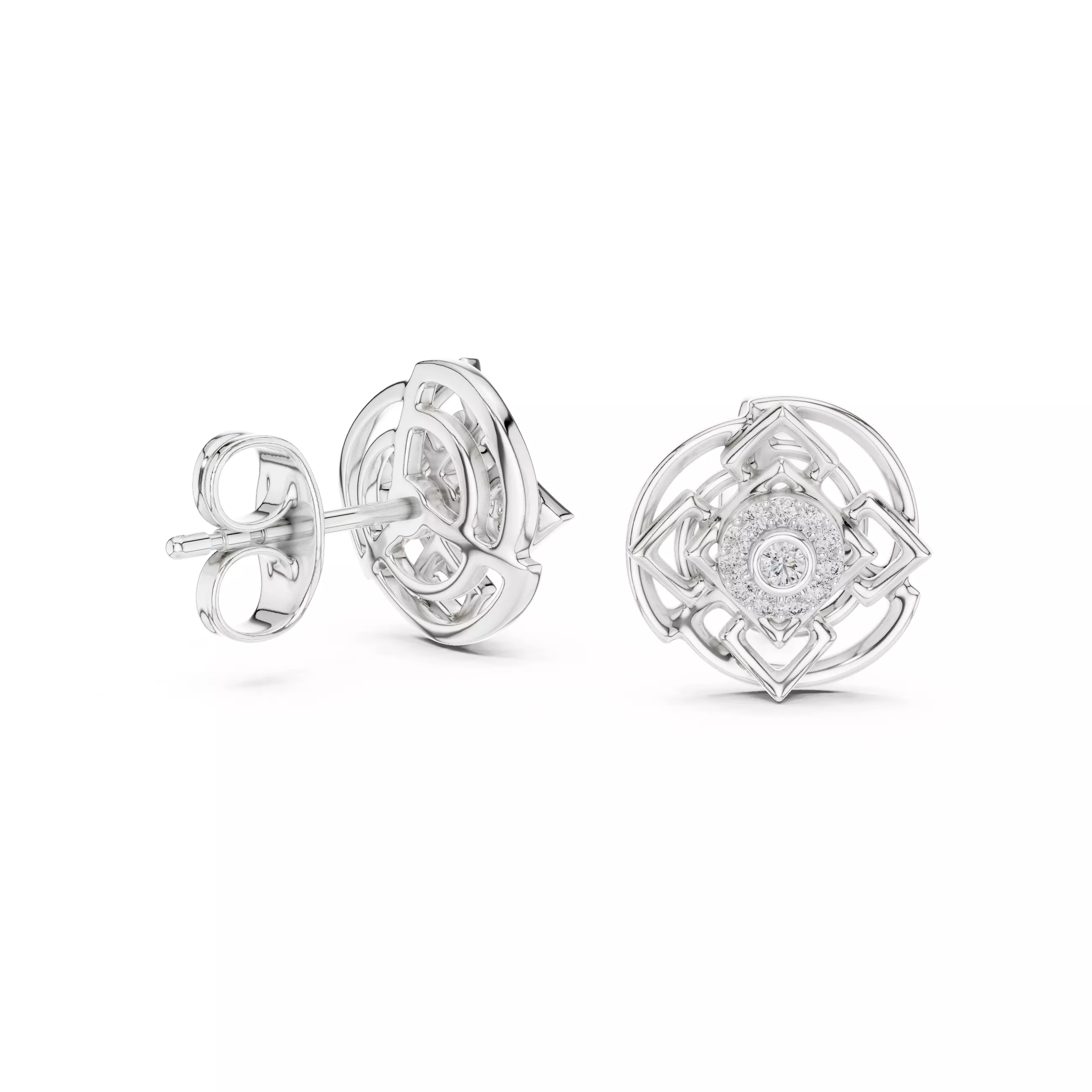 Diamond Studs Earrings 3dm stl renders details 360 animation  3D print model_6