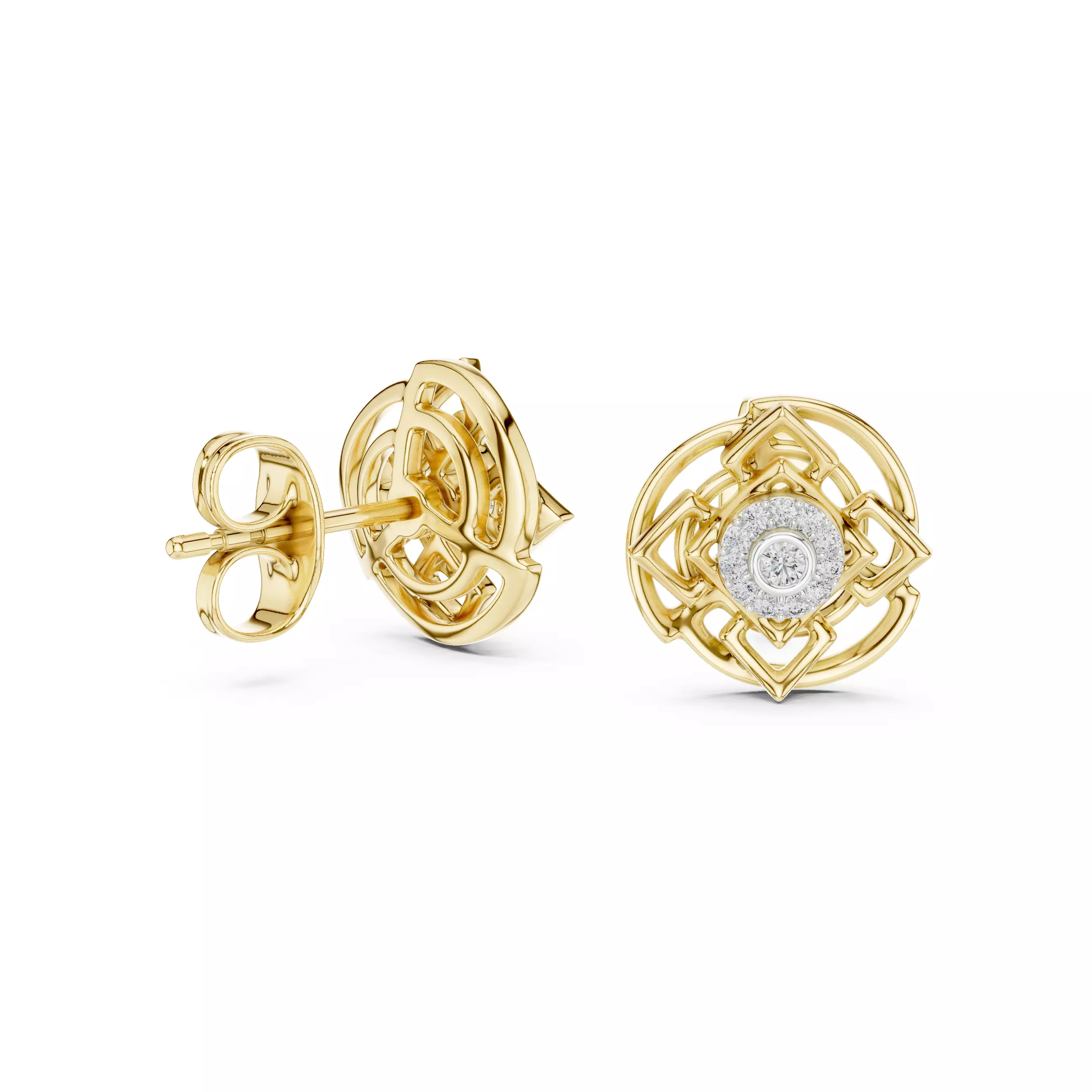 Diamond Studs Earrings 3dm stl renders details 360 animation  3D print model_10