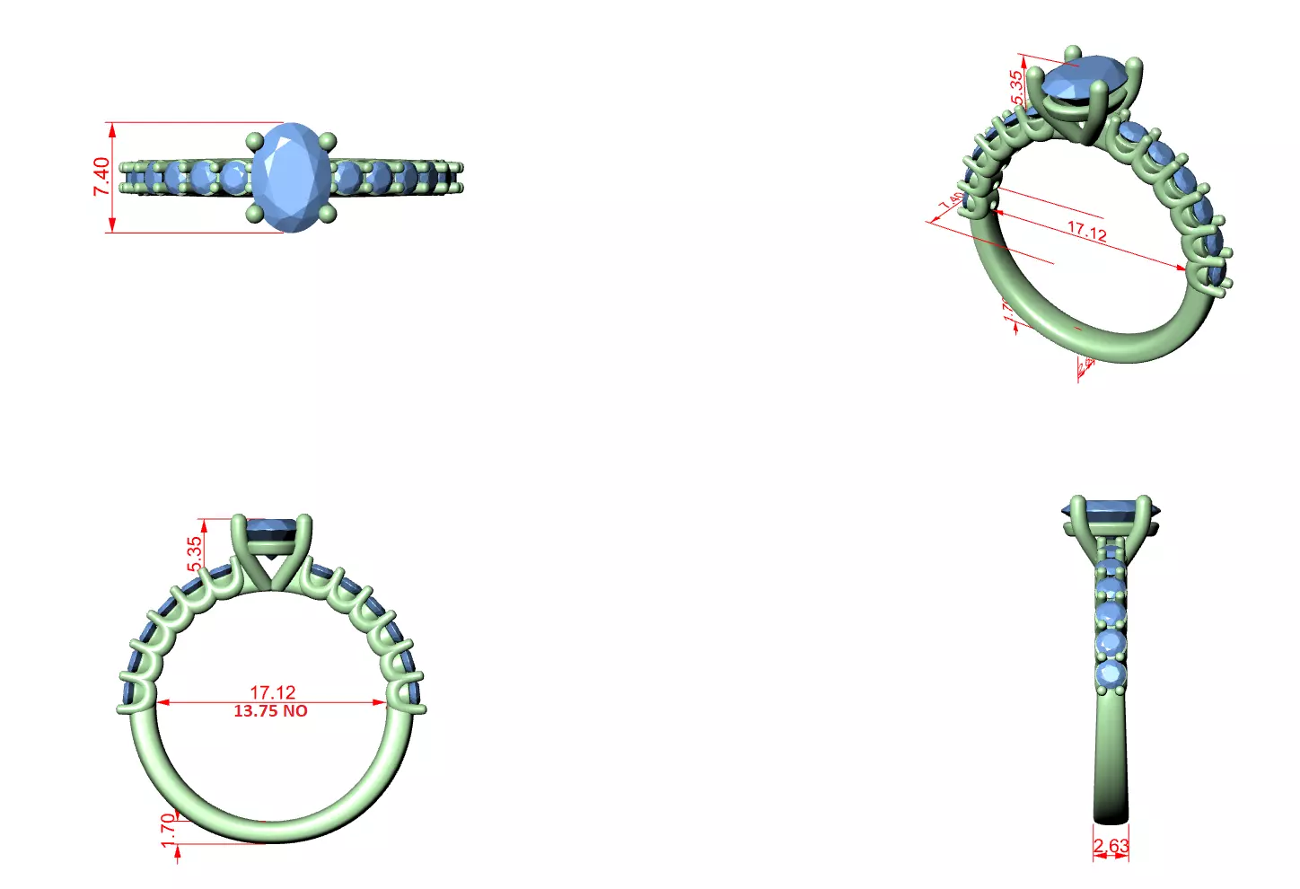 1CT Oval Cut Diamond Engagement Wedding Ring 3DM STL Video 3D print model_12