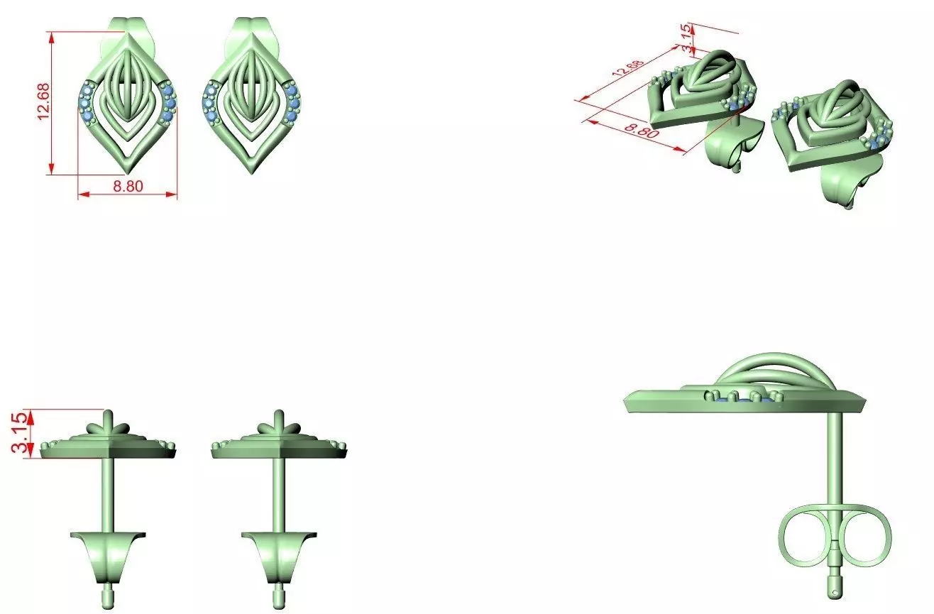 Diamond Studs Earrings 3dm stl renders details 360 animation 3D print model_2