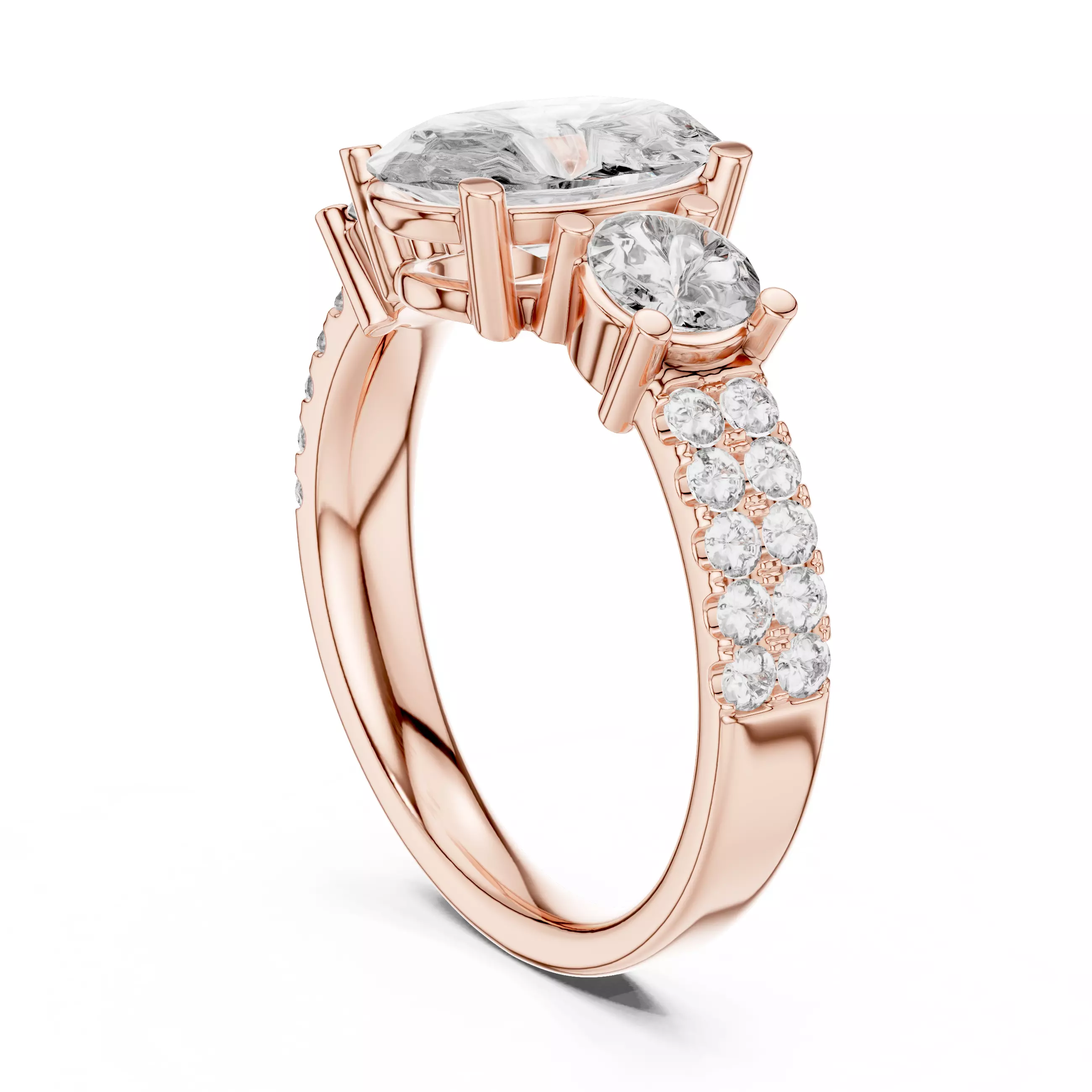 2CT Oval And Round Cut Engagement Wedding Ring 3DM STL Video 3D print model_3